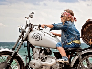 Kid, Sky, water, motor-bike