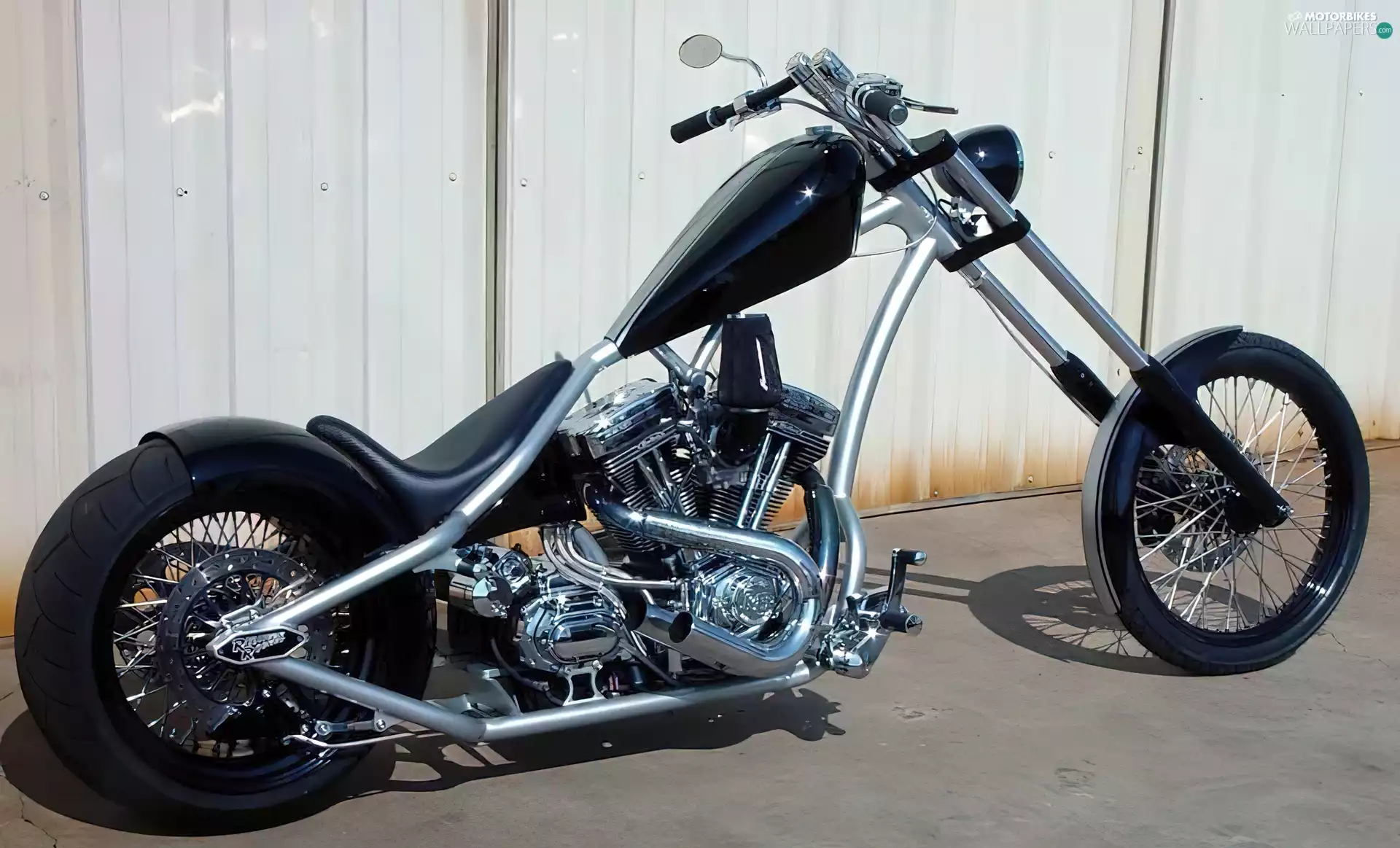 Cruiser, Chopper, driver, Mirrors, wheel, tires, sitting, light, silencer