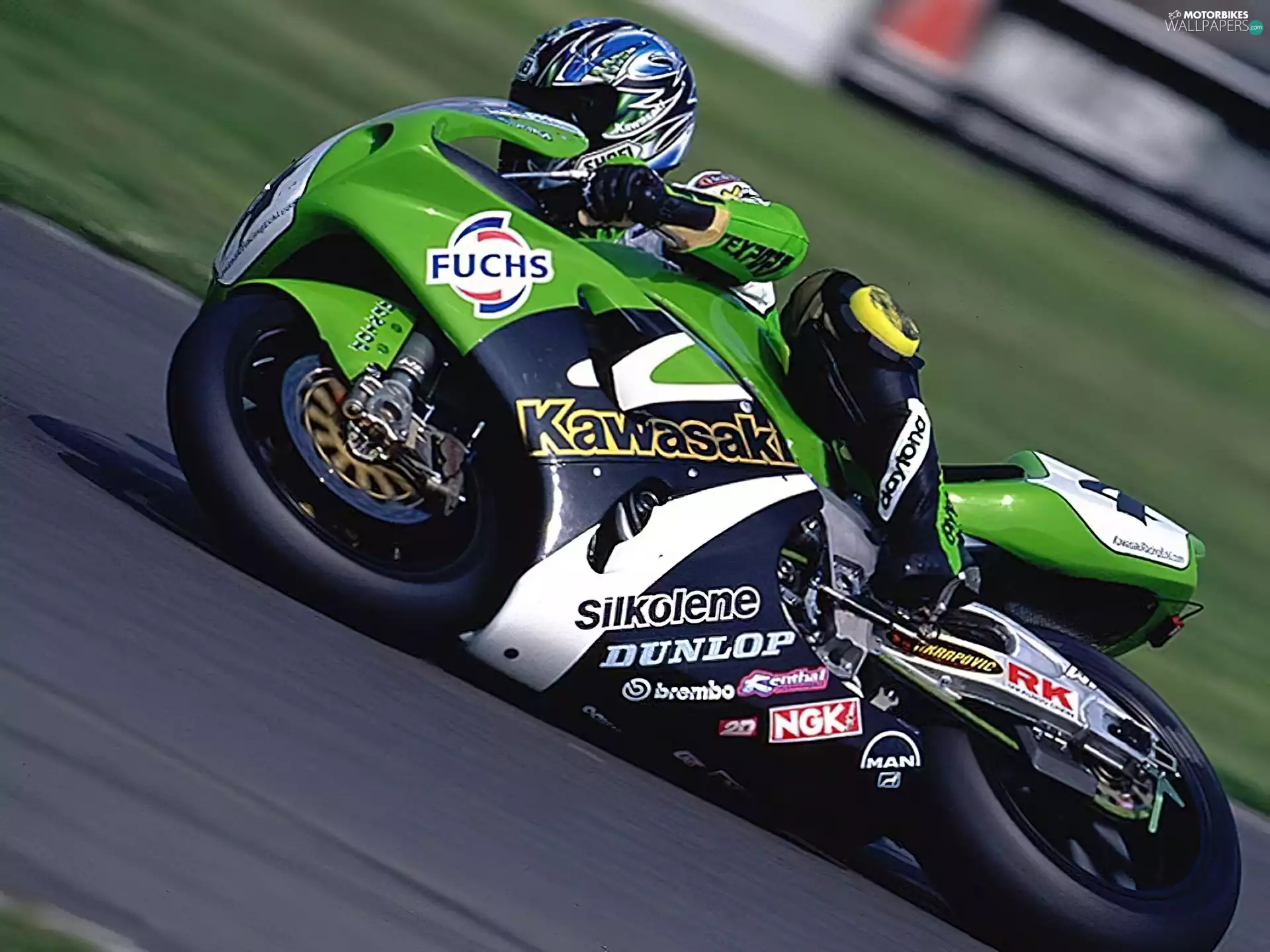 driver, Kawasaki Motors, Mirrors, silencer, tires, Green, light, wheel, sitting