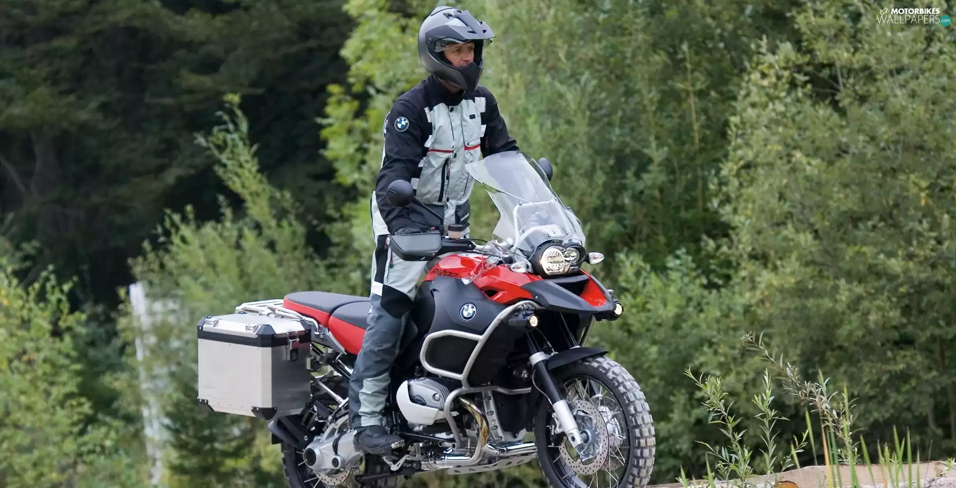 motor-bike, Motorcyclist, forest, BMW R1200 GS
