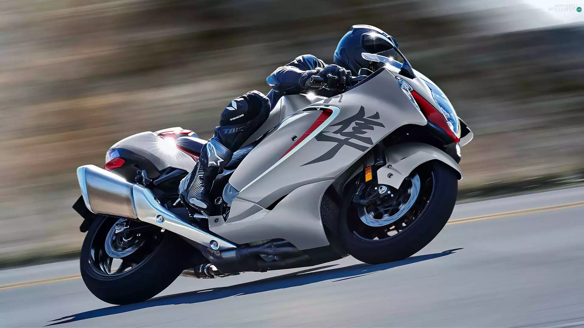 side, Motorcyclist, Suzuki Hayabusa, silver, motor-bike