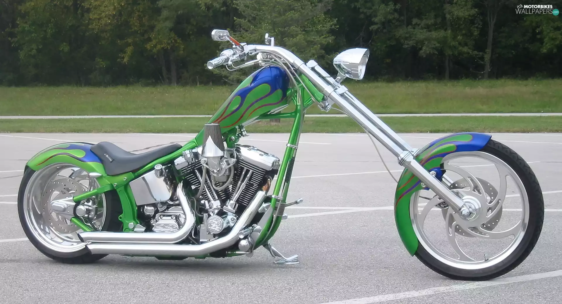 light, Cruiser, Mirrors, tires, silencer, Chopper, driver, Green, wheel, sitting
