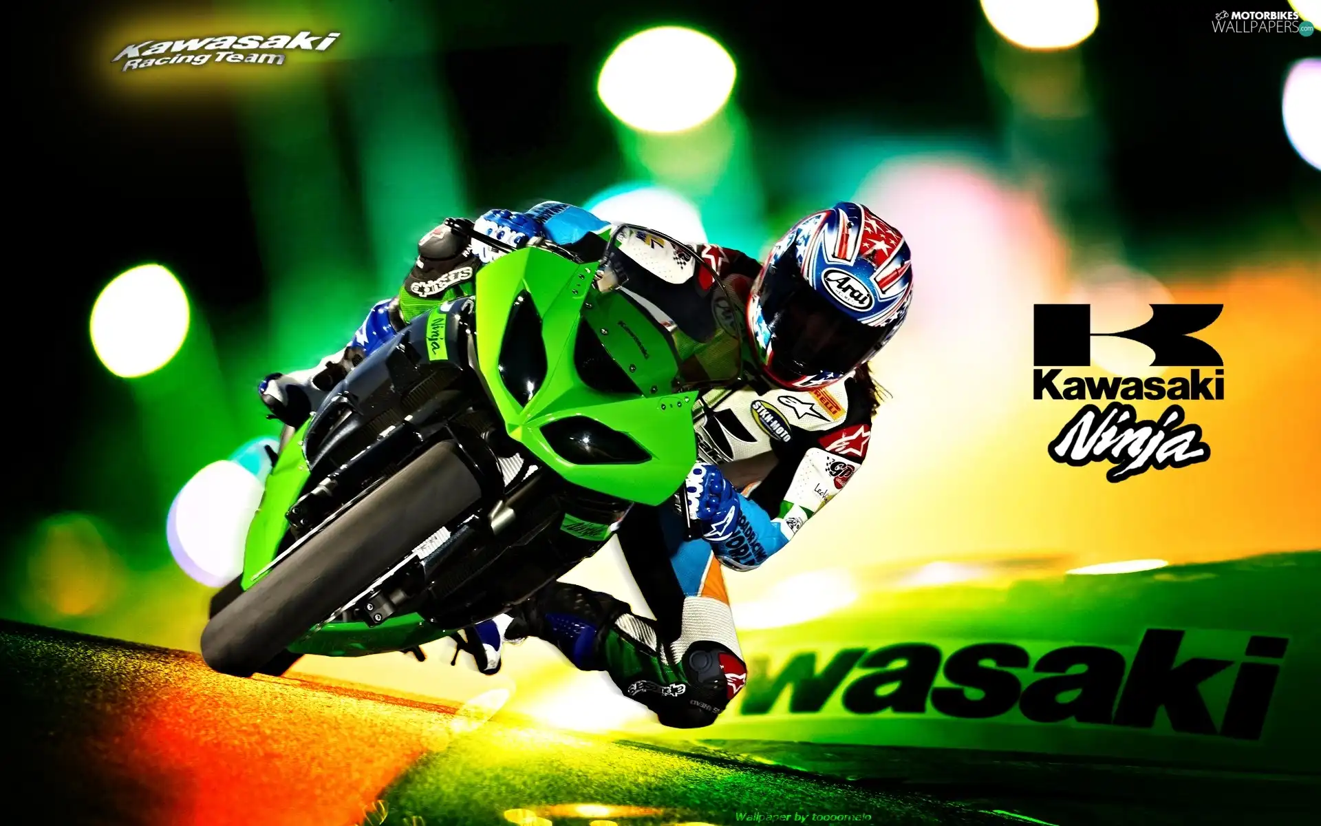 Kawasaki Ninja ZX-10R, logo, Motorcyclist, Green