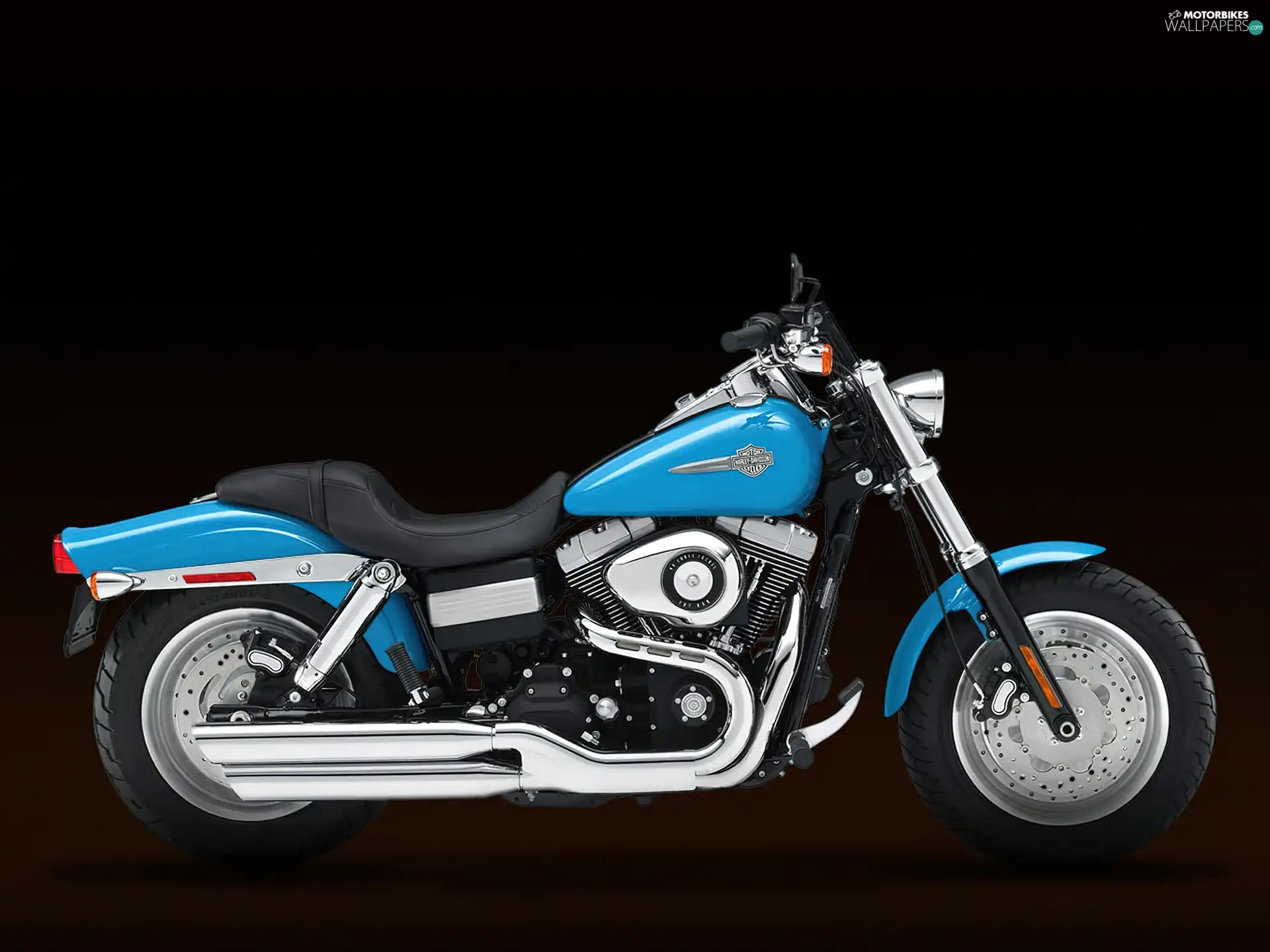 blue, polished, exhausts, Harley Davidson Fat Bob