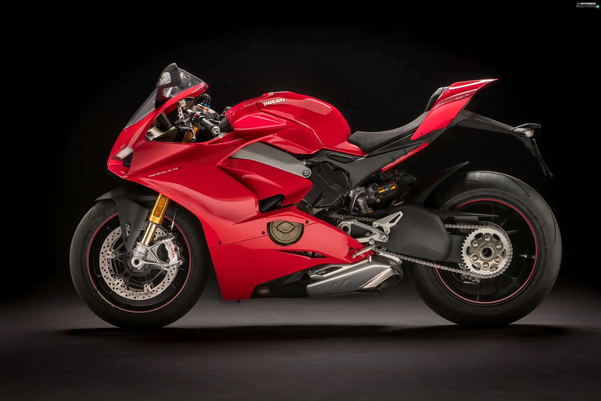 motor-bike, Ducati Panigale V4 S, 2018, Red