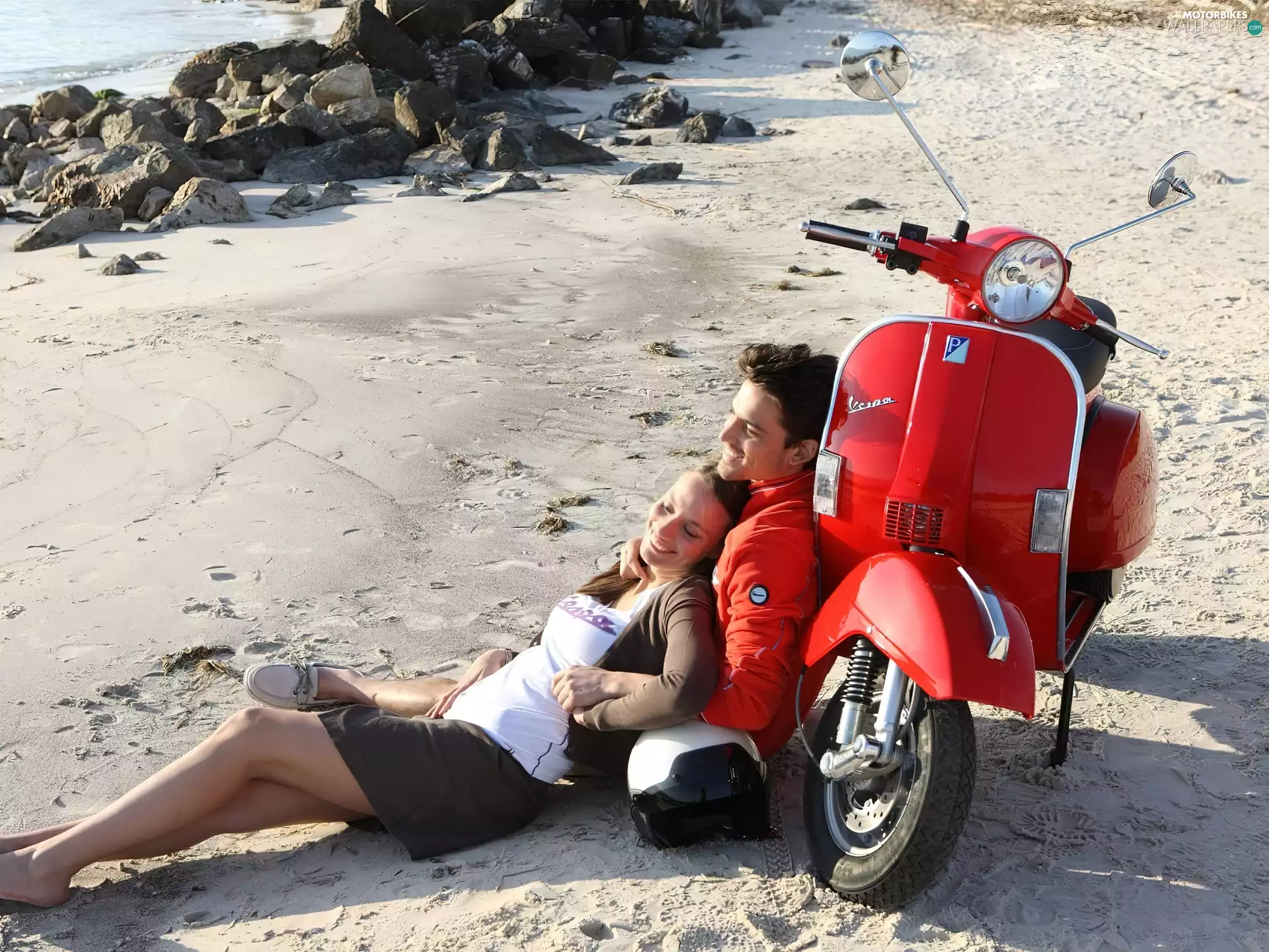 scooter, Steam, Stones, sea, Beaches, Red