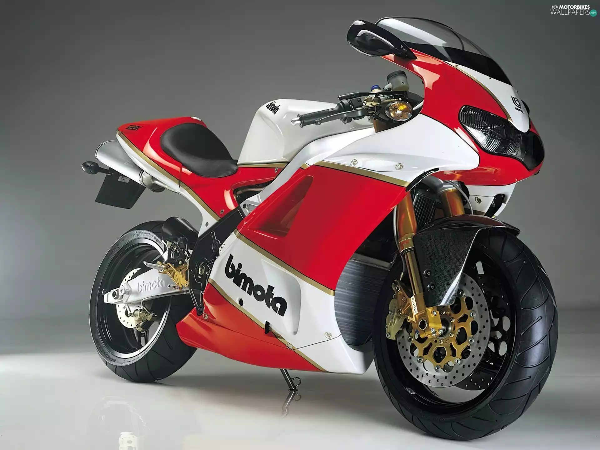 Red and white, tires, Mirrors, Bimota