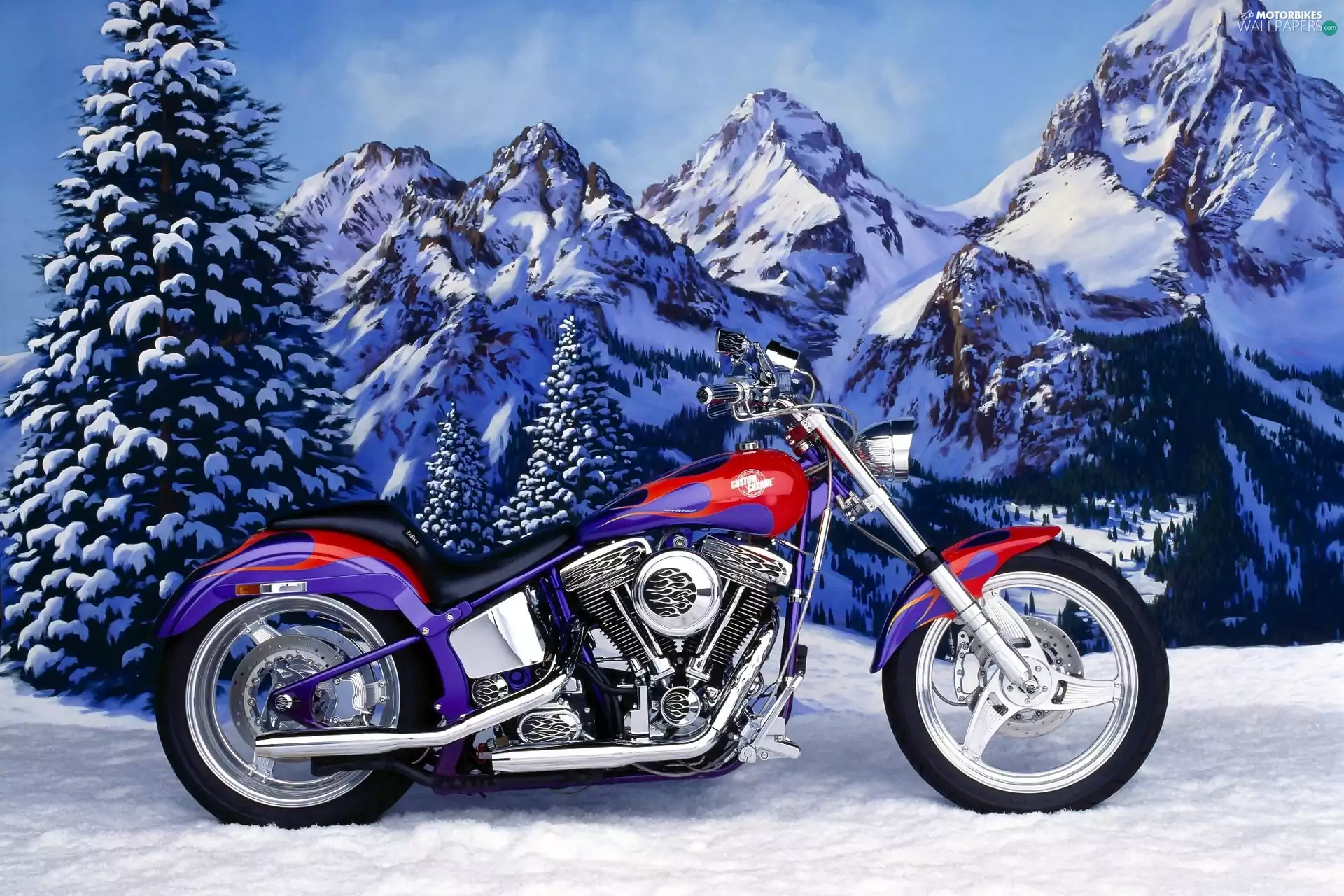 Mountains, Harley-Davidson, winter