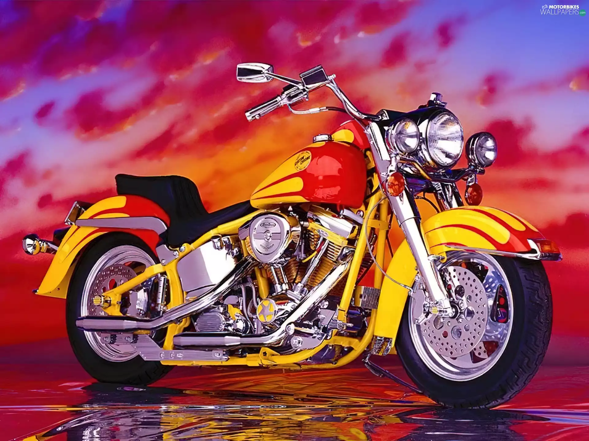 Red, Harley-Davidson, yellow
