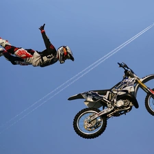 acrobatics, Sky, plane, Cross, a man, motor-bike