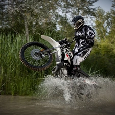 water, Motorcyclist, Cross, cane