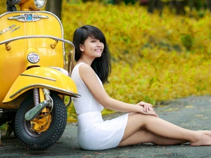 smiling, Yellow, scooter, Women